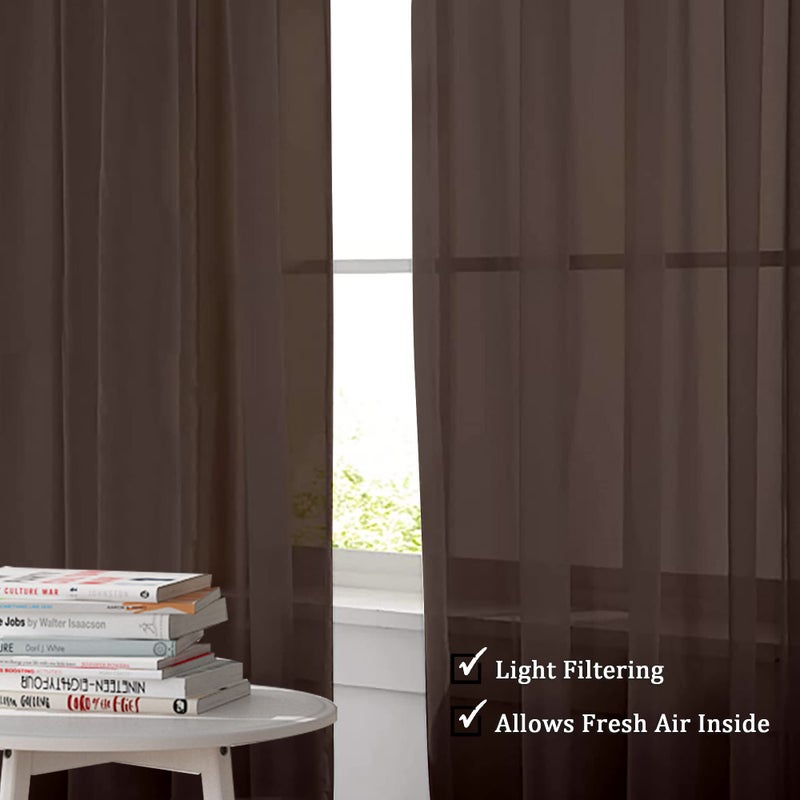 OWENIE Sheer Chocolate Curtains, Sheer Curtains 84 inch Length 2 Panels Set, Rod Pocket Voile Fimly Sheer Drapes for Living Room/Bedroom, 2pcs, Each 42" W x 84" L - Image 3