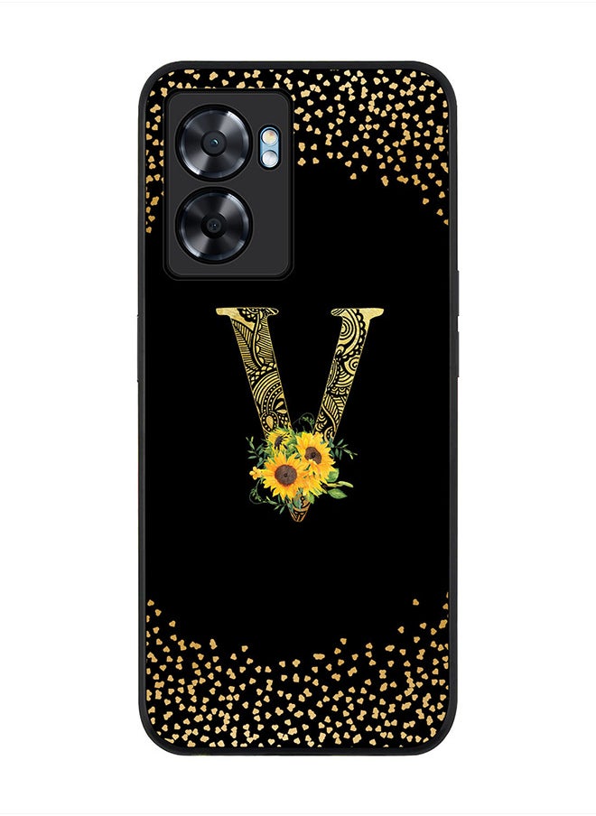 Stylizedd Rugged Black edge case for Oppo A57, Slim fit Rubber Edges Thin Cover -  Custom Monogram Initial Letter Mandala Floral Pattern Alphabet- V  (Black )  - Image 1