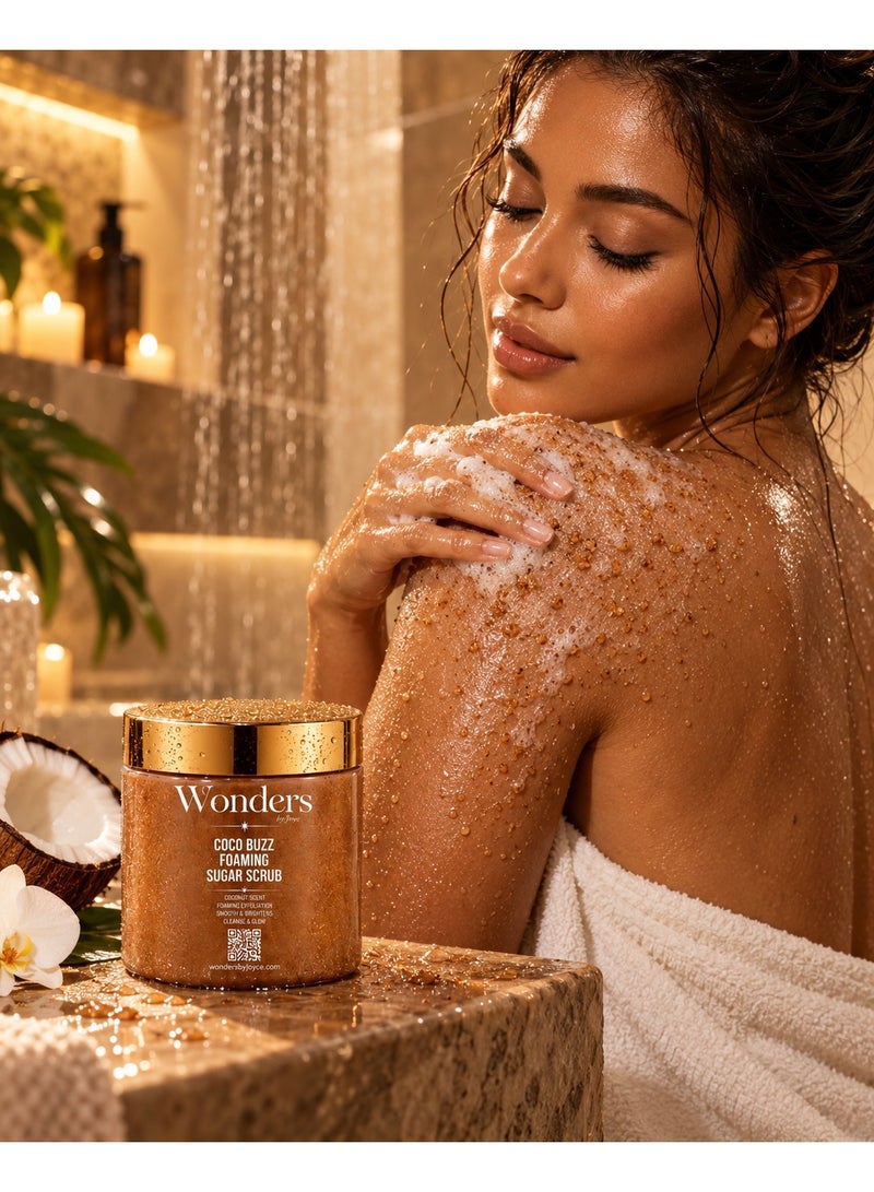 Wonders Glow Routine Bundle | Coco Buzz Foaming Sugar Body Scrub 500ml + Silk Glow Shimmer Body Cream 250ml | 2-Step Exfoliate & Glow Set for Smooth, Radiant Skin | Body Care Gift Set for Women - Image 5