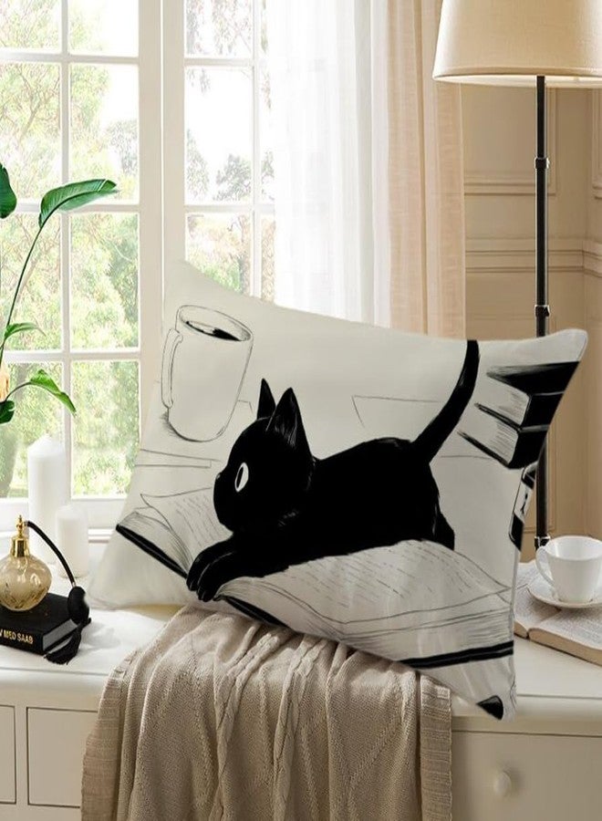 COW Cute Black Cat Pattern Pillow Case - Decorative Bedding Home Decor for Girls, Kawaii Cozy Pillowcase Cover - Image 3