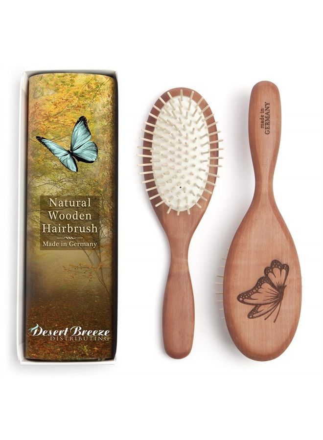 Desert Breeze Distributing Natural Wood Bristle Hair Brush, Gentle Massage, Pear Wood Handle, Made in Germany, Model PWW, For All Hair Types, Rounded Wood Pins, Anti-Static - Image 1