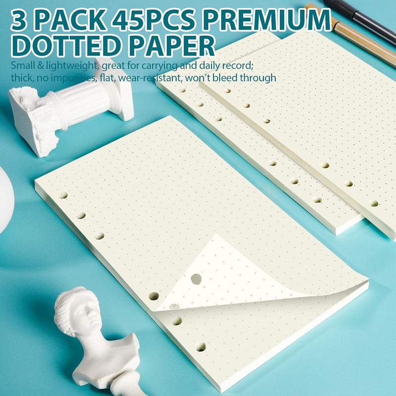 LEOBRO A6 Refill Paper, 3 Pack Ruled Dotted Personal Organiser, 6PCS Dividers, 160PCS Index Flags, 2PCS Pockets, 6 Hole Loose Leaf for A6 Personal Binder Notebook - Image 3