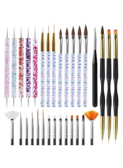 MOXO 31Pcs Nail Art Brushes Nail Dotting Tools Nail Cleaning BrushesBuilder Gel Brushes Nail Art Tools for Salon Home DIY Mani Doubleheaded Nail Painting Pen DIY Nail Art Salon  - Image 1