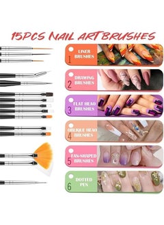 MOXO 31Pcs Nail Art Brushes Nail Dotting Tools Nail Cleaning BrushesBuilder Gel Brushes Nail Art Tools for Salon Home DIY Mani Doubleheaded Nail Painting Pen DIY Nail Art Salon  - Image 2