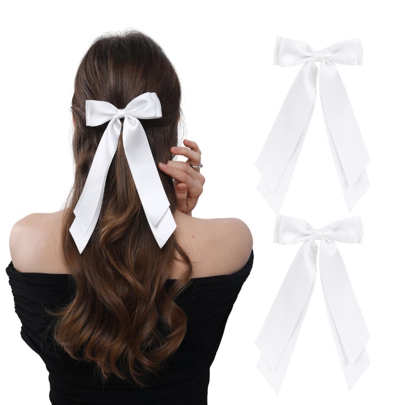 LuSeren 2 PCS Double Layer Hair Bows White Hair Ribbon Clips Ponytail Holder Accessories for Women Girls Toddlers Teens Kids - Image 1