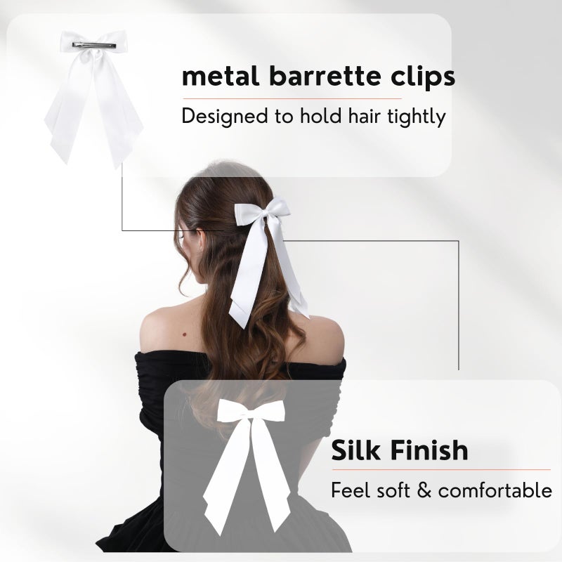 LuSeren 2 PCS Double Layer Hair Bows White Hair Ribbon Clips Ponytail Holder Accessories for Women Girls Toddlers Teens Kids - Image 3
