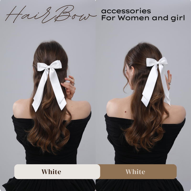 LuSeren 2 PCS Double Layer Hair Bows White Hair Ribbon Clips Ponytail Holder Accessories for Women Girls Toddlers Teens Kids - Image 5