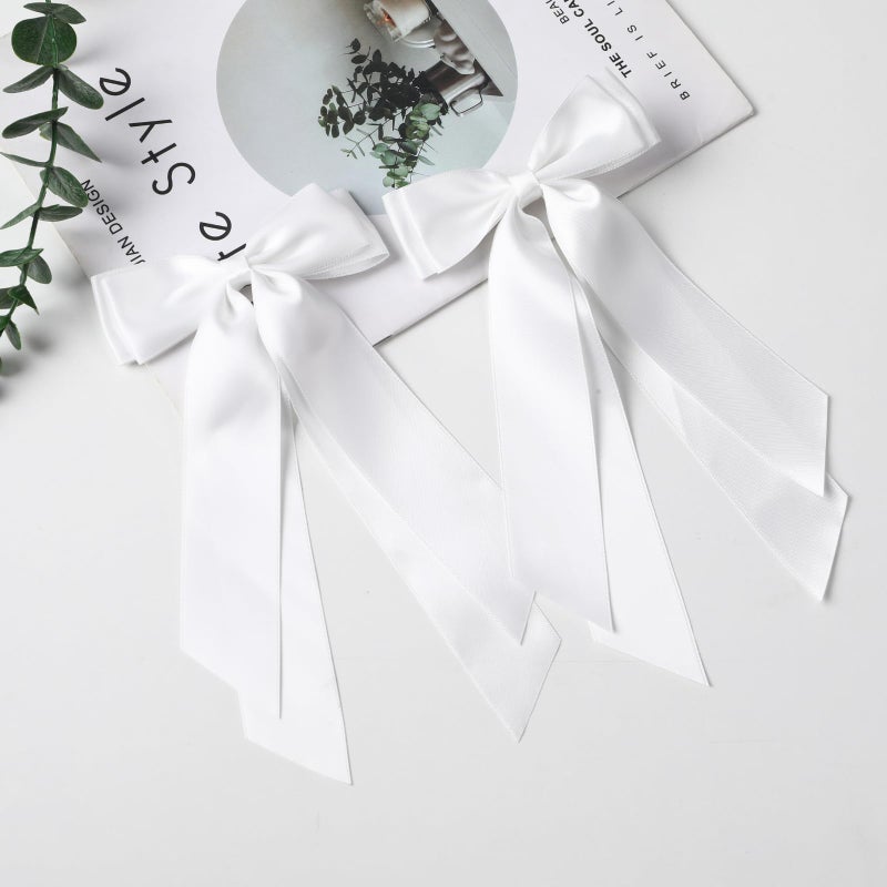 LuSeren 2 PCS Double Layer Hair Bows White Hair Ribbon Clips Ponytail Holder Accessories for Women Girls Toddlers Teens Kids - Image 4
