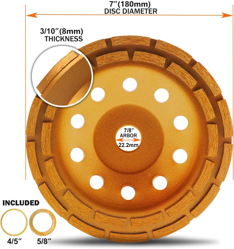 KSEIBI 7-Inch Diamond Cup Wheel Double Raw for Concrete. Diamond Grinding Discs for Polishing and Cleaning Stone, Cement, Marble, Rock, Granite, Porcelain, Tile Removal, Angle Grinder Discs. - Image 5