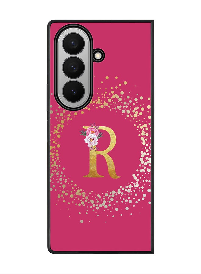 Stylizedd For Samsung Galaxy Z Fold7 Case,Slim fit Camera Protection, Shockproof Thin Phone cover  - Custom Monogram Floral - R ( Deep Pink )