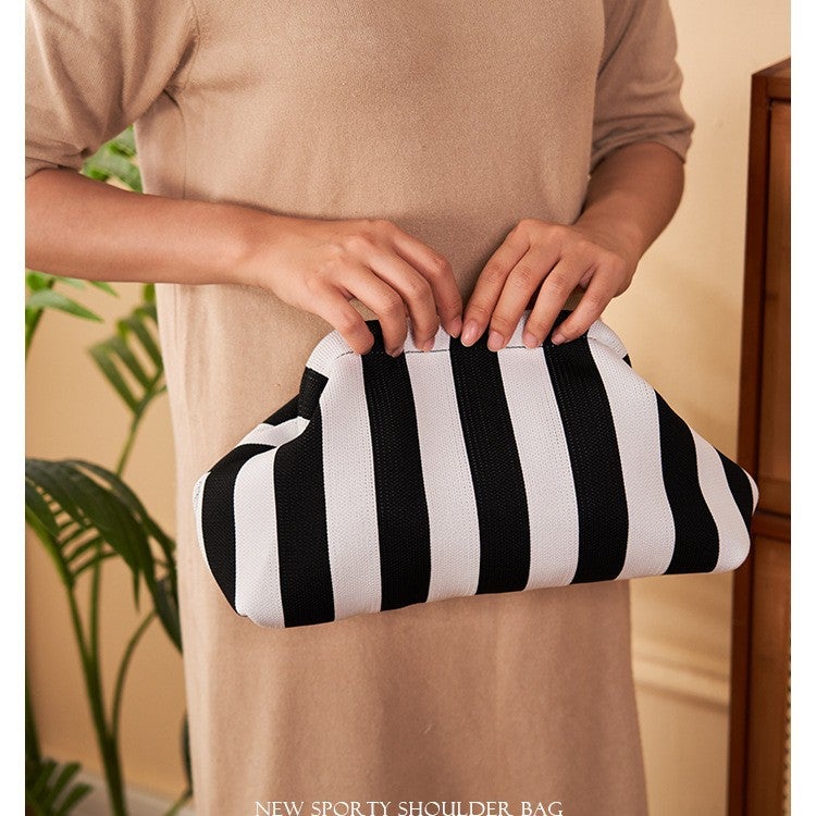 2025 New Knitted Handbag Striped Cloud Large Capacity Daily All-Match Contrast Color Fly-Woven Bag - Image 3