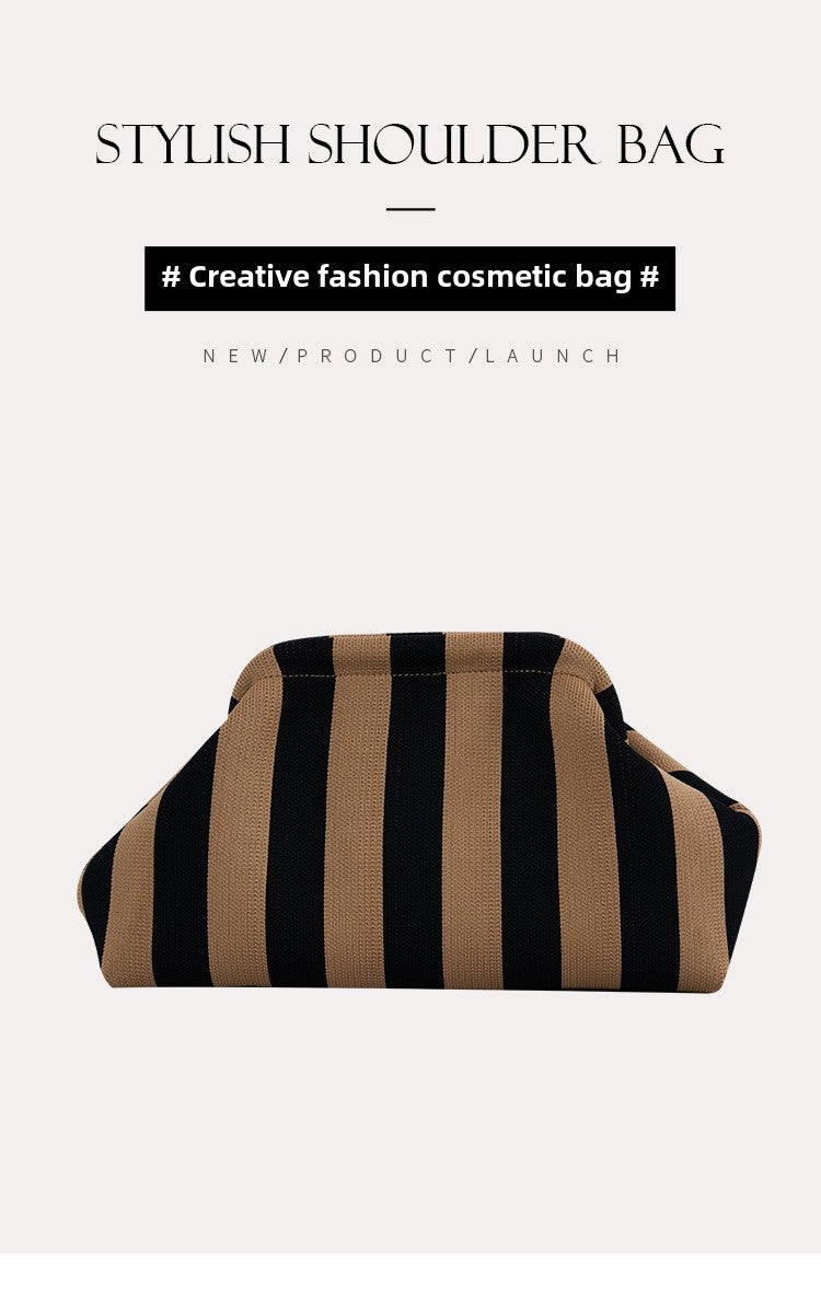 2025 New Knitted Handbag Striped Cloud Large Capacity Daily All-Match Contrast Color Fly-Woven Bag - Image 5