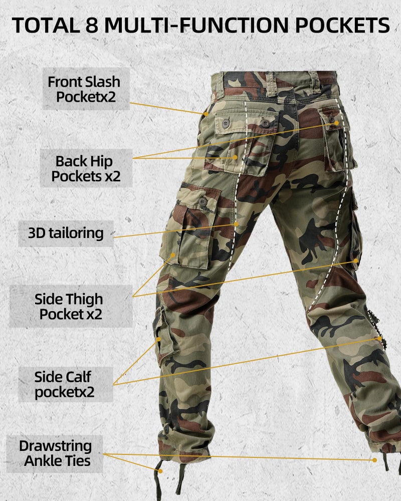 AKARMY Men's Camo Cargo Work Pants Cotton Casual Tactical Combat Military Wild BDU Ripstop Trousers with Multi Pockets 34 - Image 4
