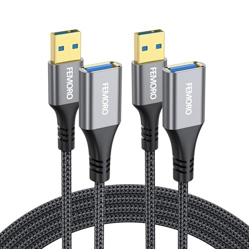 FEMORO USB Extension Cable 3ft Pack of 2, Type A 3.0 5Gbps Data Transfer & 15W Charging Sync Extender Male to Female for Mouse Keyboard TV Monitor Hub Charger Flash Drive DVD Player and More - Image 1
