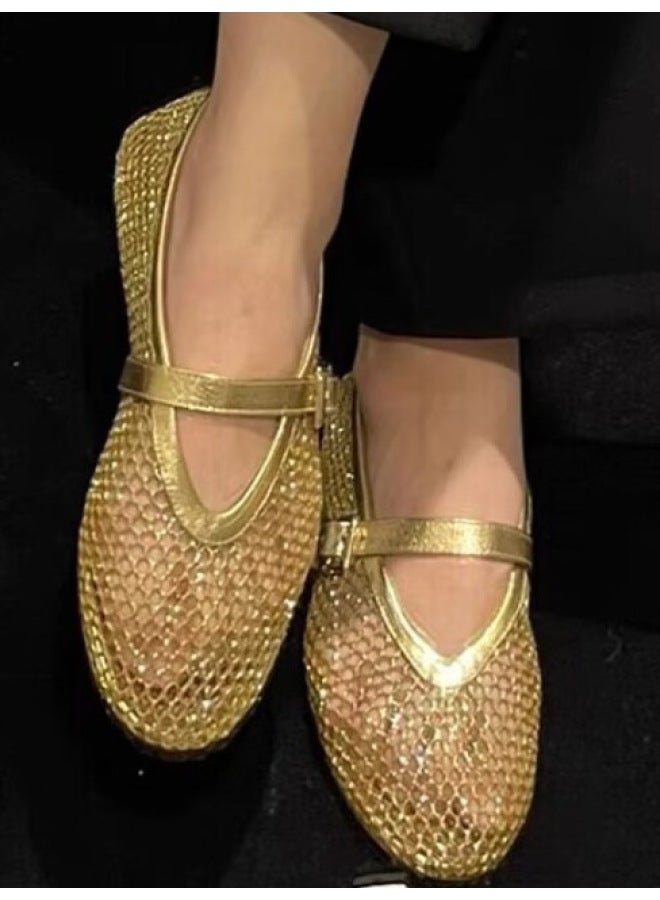SUGO New Show Shoes High Set Mesh Niche Design Round Toe Ballet Shoes Sandals - Image 1