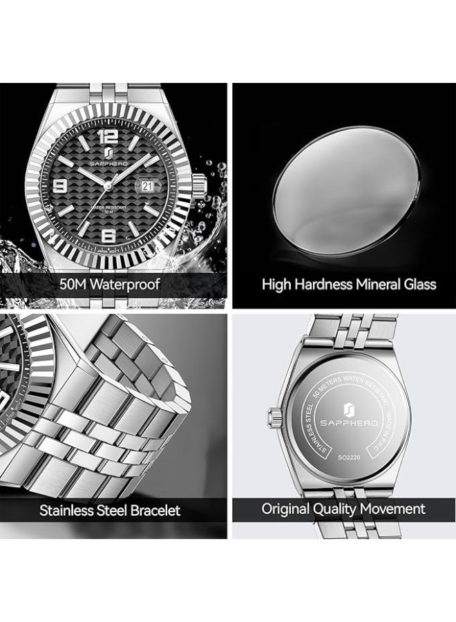 Sapphero Analog Quartz Watch for Men, Stainless Steel Bracelet, Water Resistant up to 50 Meters. A Watch for Business, Work, Sport, and Leisure. - Image 4