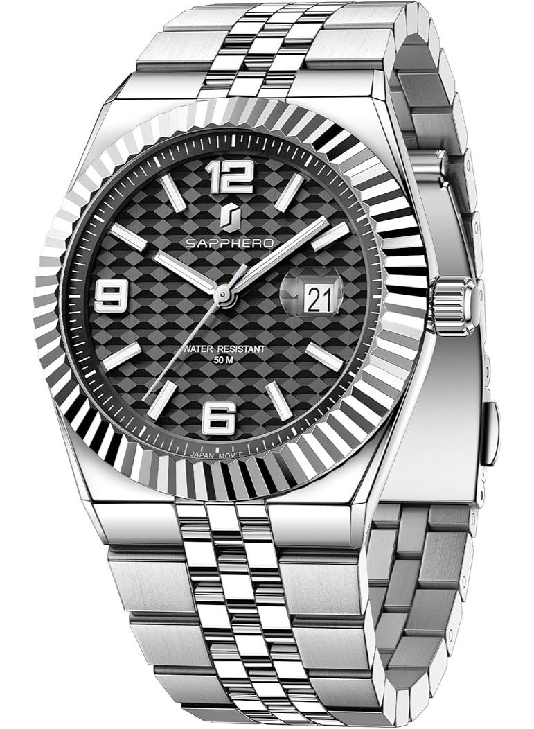 Sapphero Analog Quartz Watch for Men, Stainless Steel Bracelet, Water Resistant up to 50 Meters. A Watch for Business, Work, Sport, and Leisure. - Image 1