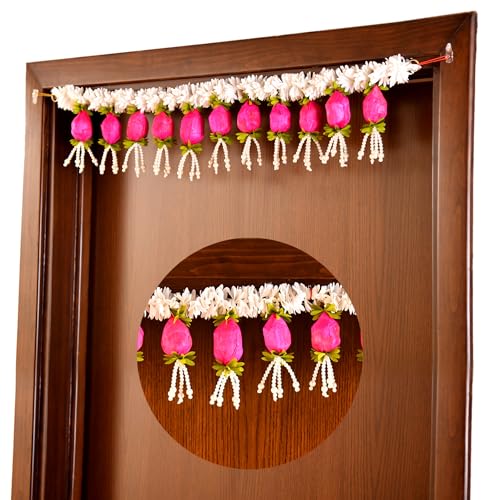 CraftVatika Toran for Main Door Entrance, Diwali Decor Items, Lotus Buds for Decoration Toranam for Diwali Decoration Items, Toran for Mandir Pooja, Artificial Flowers for Decor (37.4 Inch Length) - Image 1
