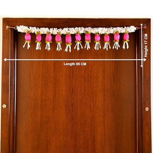 CraftVatika Toran for Main Door Entrance, Diwali Decor Items, Lotus Buds for Decoration Toranam for Diwali Decoration Items, Toran for Mandir Pooja, Artificial Flowers for Decor (37.4 Inch Length) - Image 4