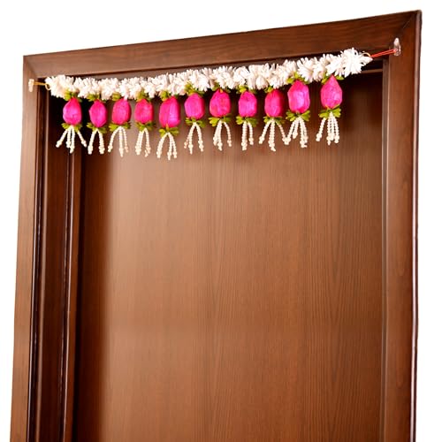 CraftVatika Toran for Main Door Entrance, Diwali Decor Items, Lotus Buds for Decoration Toranam for Diwali Decoration Items, Toran for Mandir Pooja, Artificial Flowers for Decor (37.4 Inch Length) - Image 2