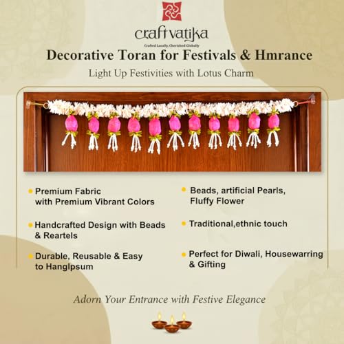 CraftVatika Toran for Main Door Entrance, Diwali Decor Items, Lotus Buds for Decoration Toranam for Diwali Decoration Items, Toran for Mandir Pooja, Artificial Flowers for Decor (37.4 Inch Length) - Image 5