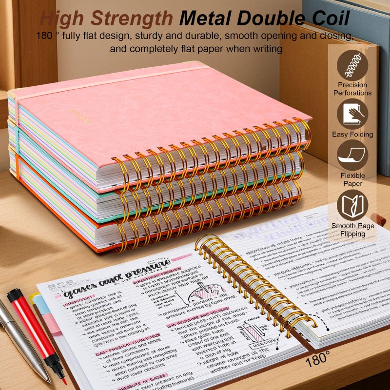 GDGDSY Hardcover Spiral Notebook 8"x10" Journal Notebook with Tabs and Removable Dividers 300 Pages 5 Subject Notebook College Ruled, Faux Leather Spiral Bound Notebook for Women School Work (Brown) - Image 3