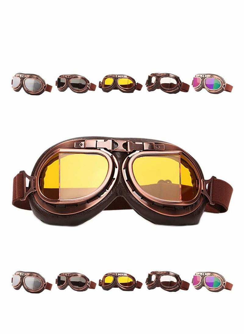 KASTWAVE Motorcycle Goggles, Vintage Pilot Style Cruiser Scooter Goggle, Outdoor Sand Goggles, Bike Racer Touring Eyewear for Half Helmet Leather Riding Glasses Scooter ATV Off-Road Anti-Scratch - Image 1