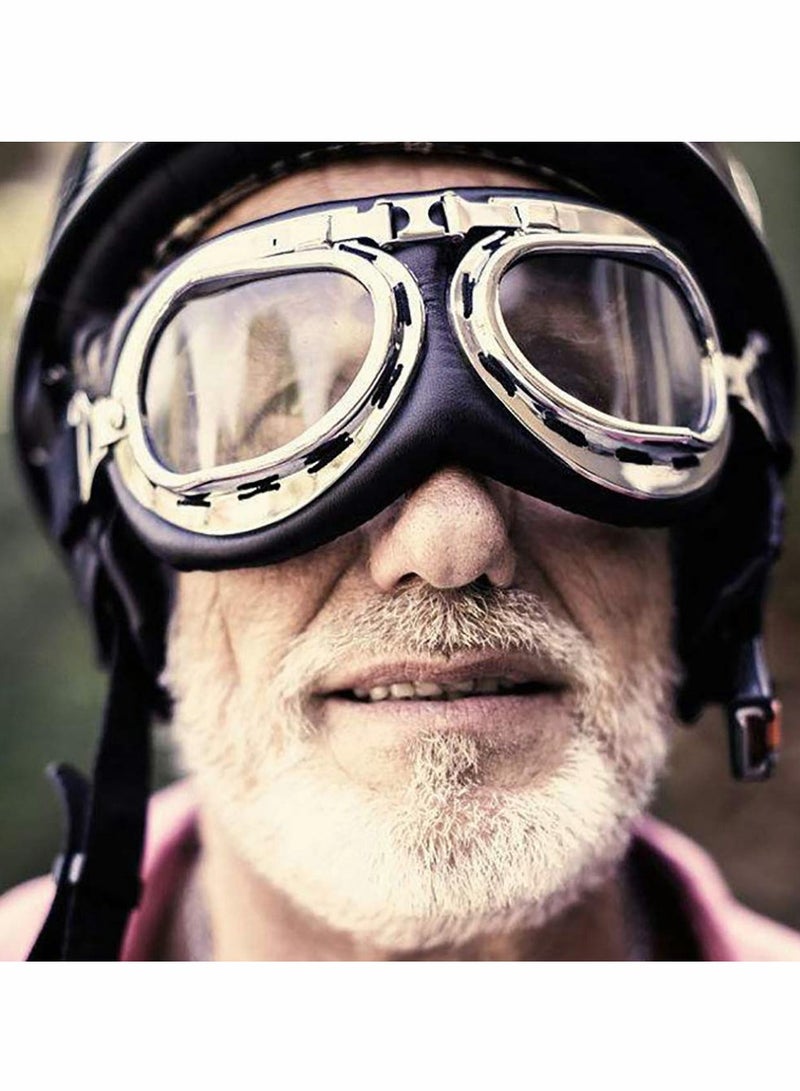 KASTWAVE Motorcycle Goggles, Vintage Pilot Style Cruiser Scooter Goggle, Outdoor Sand Goggles, Bike Racer Touring Eyewear for Half Helmet Leather Riding Glasses Scooter ATV Off-Road Anti-Scratch - Image 2