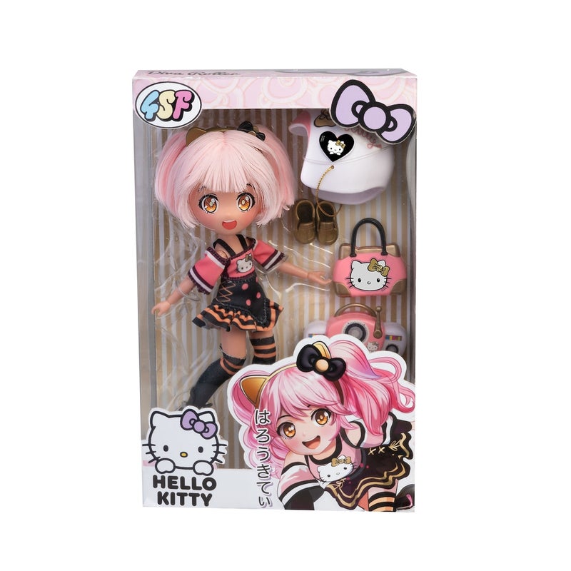 Hello Kitty سانريو هالو كيتي وأصدقائها دمية موضة مانغا ديفا الذهبية للتزلج على العجلات (19.5 سم) - Image 1
