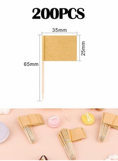 KASTWAVE Toothpick Flags, 200 Pcs Kraft Checkered Toothpick Flags Brown Mini Food Labels Flags for Party Food Cupcake Decoration Picks Cheese Markers for Cupcake, Food, Fruit, Party Decorations  - Image 2