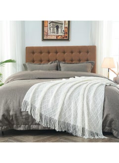 Aralifes Tassel Design Soft Blanket Keep Warm Cotton White 127 x 172cm  - Image 5