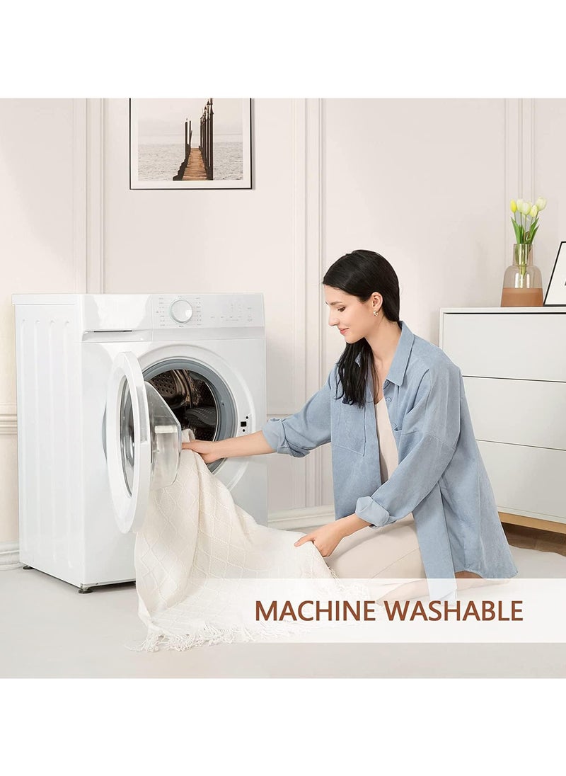 استمتع بحياتي بطانية ناعمة بتصميم شرابة تحافظ على الدفء قطن أبيض 127 x 172سم  - Image 5