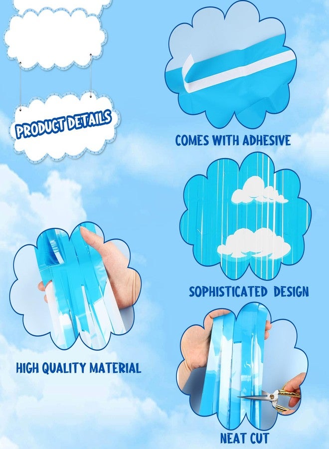 XunYee Blue Sky White Clouds Birthday Party Supplies, Clouds Theme Tinsel Foil Fringe Curtains Toy Party Supplies, Cartoon Story Backdrop for Baby Shower Birthday Party Decorations (2 Pack) - Image 4