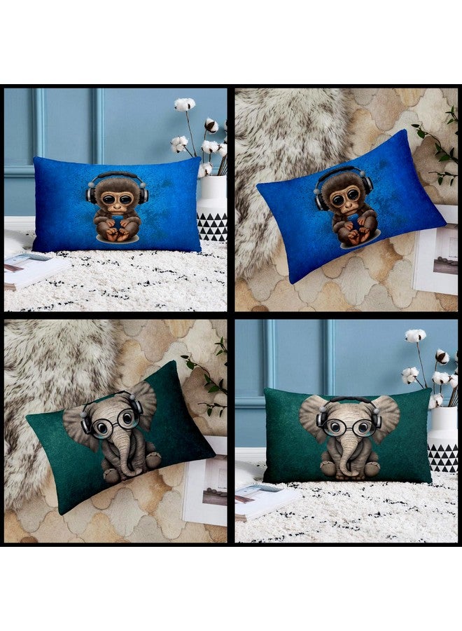 STITCHNEST Animals Printed Jute Rectangular Cushion Cover Set of 2, (12 X 18 Inches) - Image 2