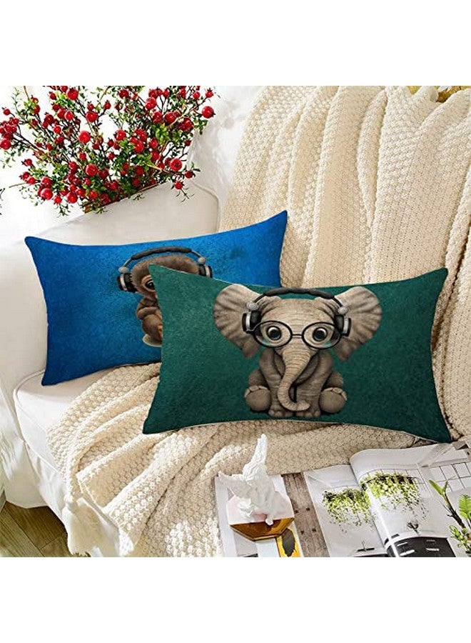 STITCHNEST Animals Printed Jute Rectangular Cushion Cover Set of 2, (12 X 18 Inches) - Image 1