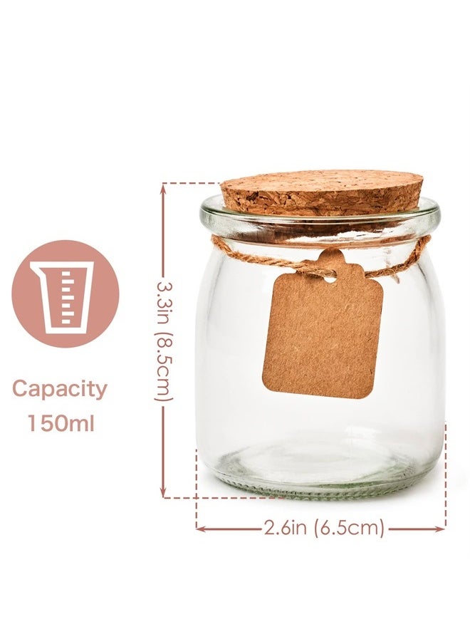EZOWare 5oz Clear Glass Bottle with Cork Lid and Plastic Lid, Set of 12 Small Favor Jar Container For Wedding & Party Favor, Baby Shower, Pudding, Yogurt, Spices with Label Tags and String  - Image 2