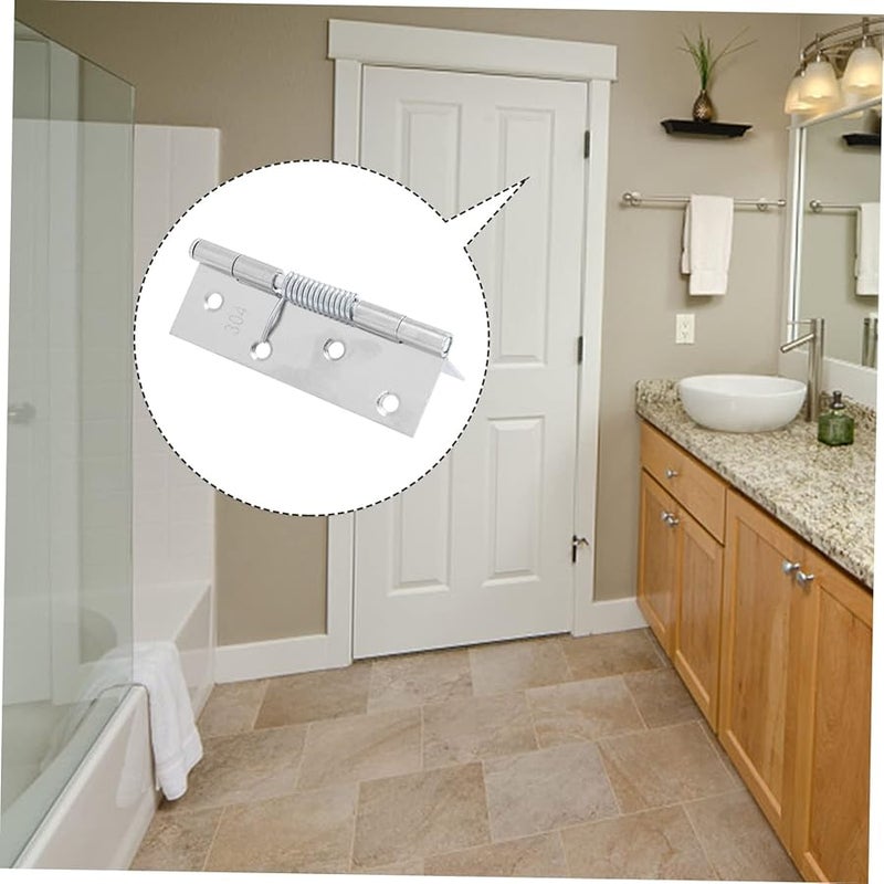 4 قطع من مفصلات الباب الزنبركية الأوتوماتيكية من الفولاذ المقاوم للصدأ مقاس 10x2.7 سم للخزائن والخزانات - Image 3