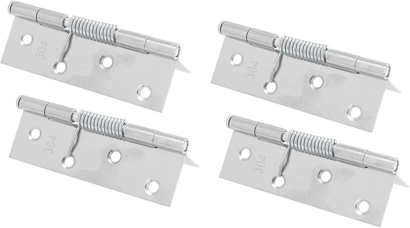 4 قطع من مفصلات الباب الزنبركية الأوتوماتيكية من الفولاذ المقاوم للصدأ مقاس 10x2.7 سم للخزائن والخزانات - Image 1