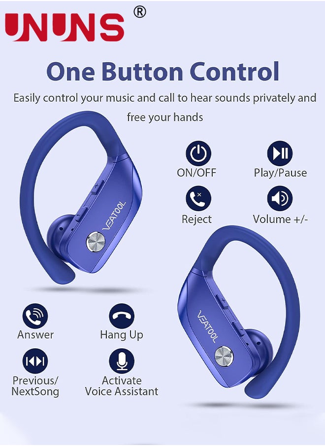 UNUNS - Wireless Earbuds Bluetooth Headphones With Earhooks,Built-in Mic,LED Display Wireless Earbuds Sport,48H Playtime With Charging Case Headset,Waterproof Over-Ear Buds for Running Workout,Blue - Image 1