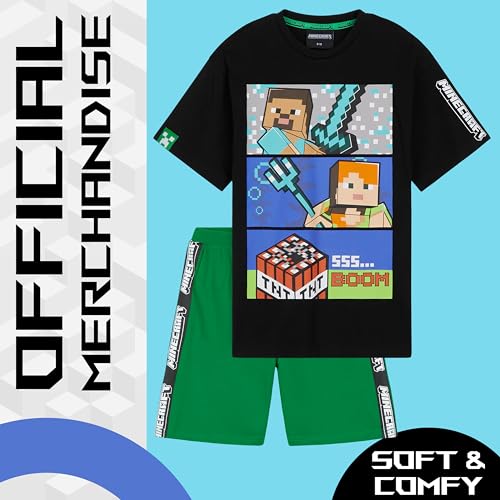 MINECRAFT طقم بيجامة قصيرة للأولاد من ماينكرافت، ملابس قطنية مريحة - هدايا للاعبين (أسود/أخضر، 13-14 سنة) - Image 5