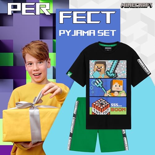 MINECRAFT طقم بيجامة قصيرة للأولاد من ماينكرافت، ملابس قطنية مريحة - هدايا للاعبين (أسود/أخضر، 13-14 سنة) - Image 3