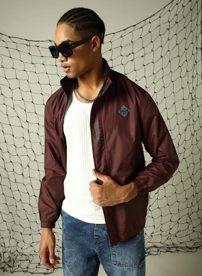 Hubberholme Men's Wine 100% Polyester Solid Oversized Jacket - Image 1