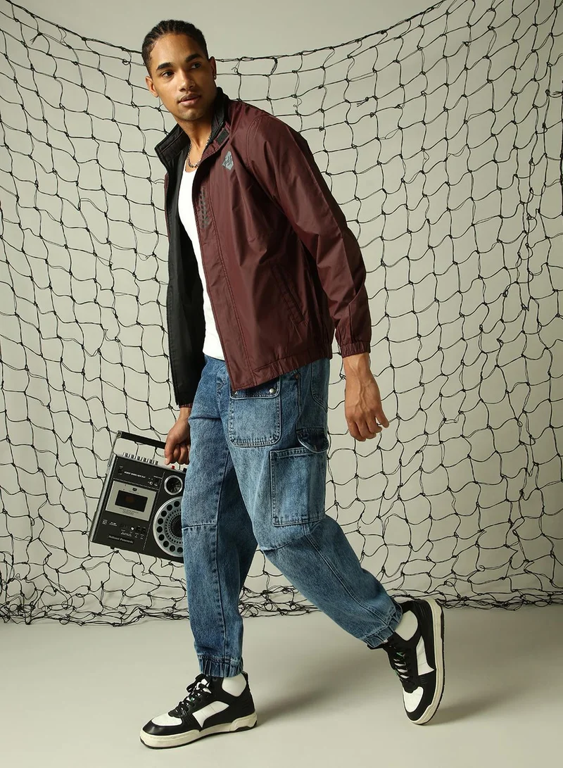 Hubberholme Men's Wine 100% Polyester Solid Oversized Jacket