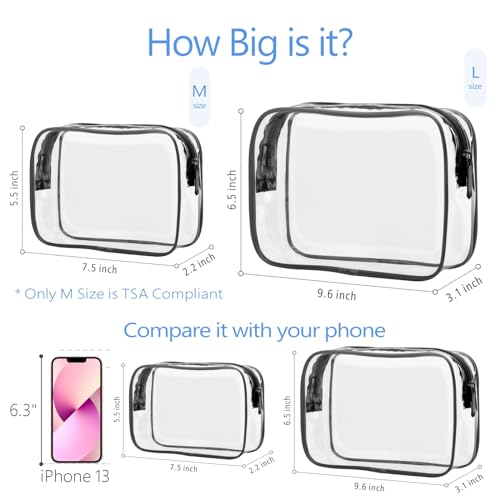 PACKISM TSA Approved Toiletry Bag - Clear Makeup Bags in 2 Size, Durable with Supporting Frame, Perfect for Travel Essentials, Carry-on Airport Airline Compliant Bag, Black - Image 3