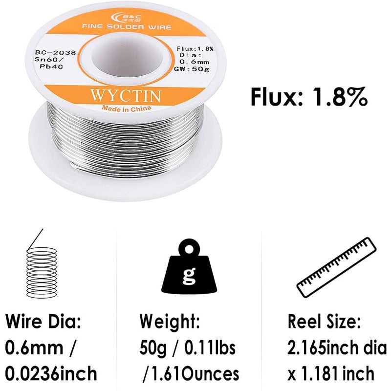 WYCTIN 60-40 Tin Lead Rosin Core Solder Wire for Electrical Soldering and DIY 0.0236 inches(0.6mm) 0.11lbs - Image 5