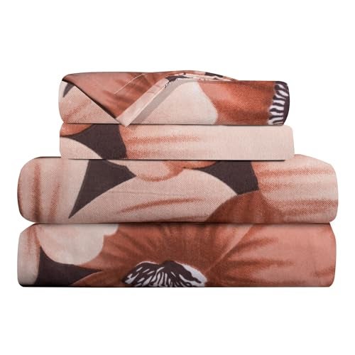 Wings Star Elastic Fitted Bedsheet | Cotton Bedsheet King Size Bed with 2 Pillow Covers 78X72- Fitted Sheet | Cotton Mattress Protector Bedsheet | Bedsheet for Double Bed - Brown Rosemellow - Image 3