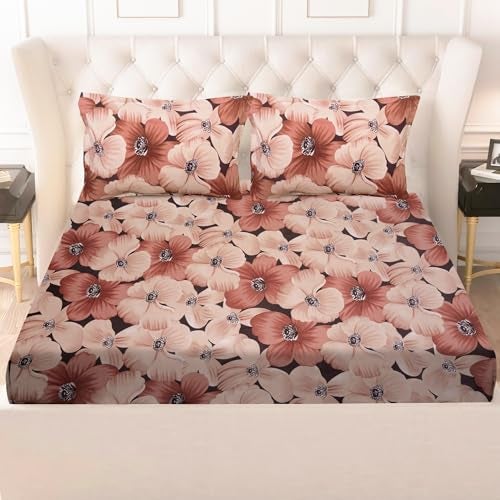 Wings Star Elastic Fitted Bedsheet | Cotton Bedsheet King Size Bed with 2 Pillow Covers 78X72- Fitted Sheet | Cotton Mattress Protector Bedsheet | Bedsheet for Double Bed - Brown Rosemellow - Image 1
