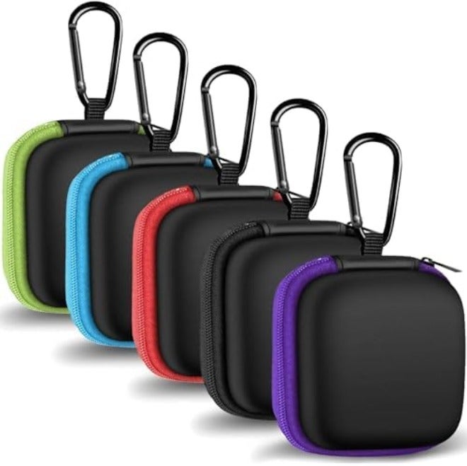 MOLOVA Earbud Case Portable EVA Carrying Case Storage Bag Cell Phone Accessories Organizer with Carabiner for Wired/Wireless Headphones, SD Memory Card, Camera Chips(Square, 5 Pack) - Image 1