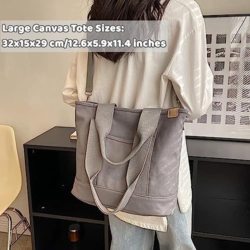 MINGRI Small Canvas Tote Bag for Women,Mini Totes Bags with Pockets, Cute Bible Handbag with Zipper Travel Crossbody Purse with Compartments Satchel Handbags for Work,Shopping,Beach,with Long Strap,2 Sizes - Image 3