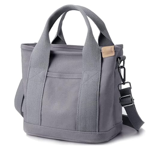 MINGRI Small Canvas Tote Bag for Women,Mini Totes Bags with Pockets, Cute Bible Handbag with Zipper Travel Crossbody Purse with Compartments Satchel Handbags for Work,Shopping,Beach,with Long Strap,2 Sizes - Image 1